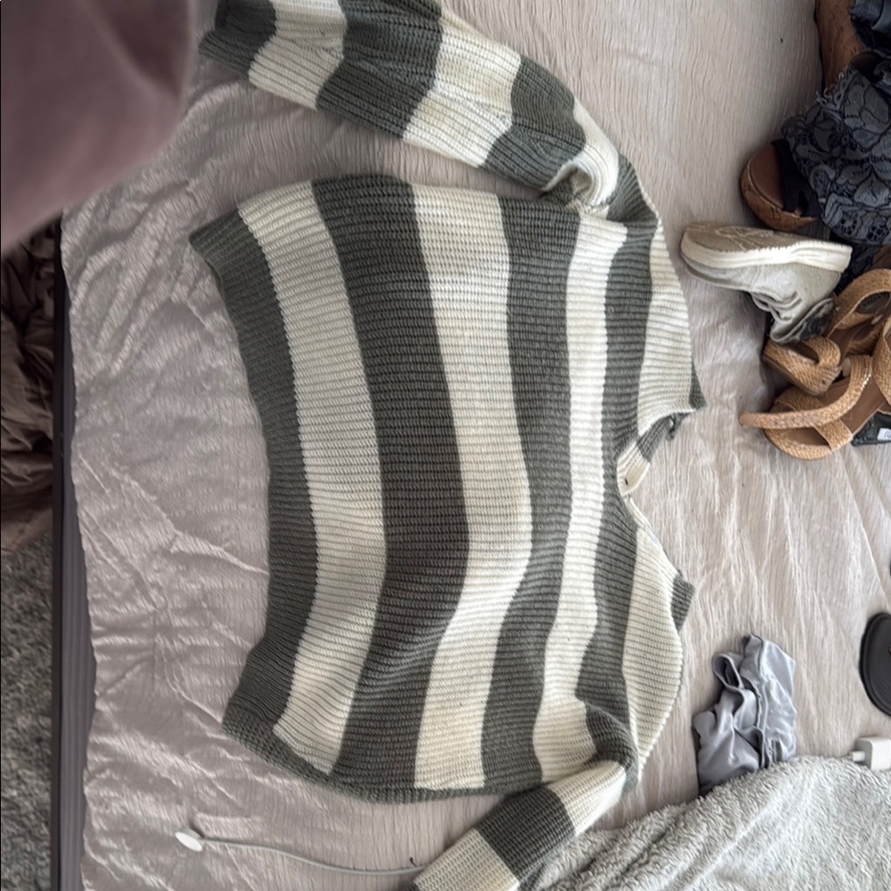 Striped Green and Cream Women's Sweater